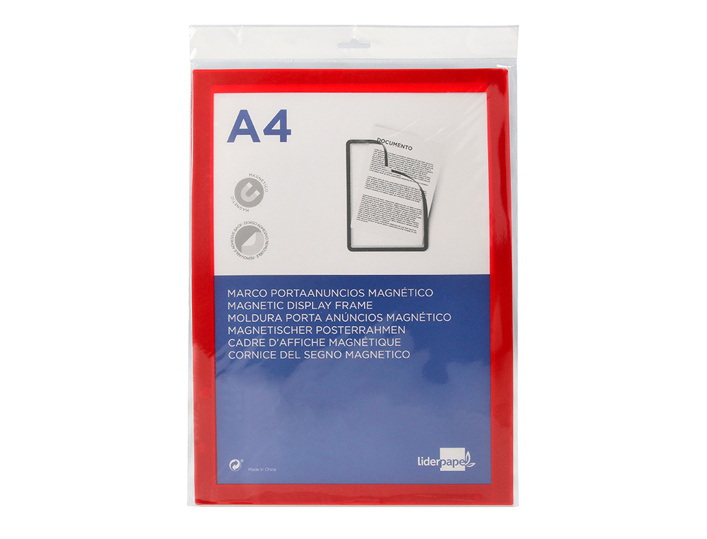 CADRE AFFICHAGE LIDERPAPEL MURAL MAGNETIQUE A4 DOS       ADHESIF REPOSITIONNABLE       COLORIS ROUGE