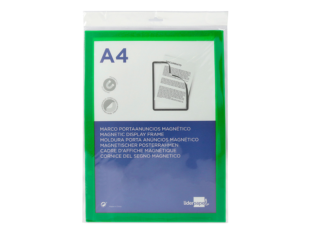 CADRE AFFICHAGE LIDERPAPEL MURAL MAGNETIQUE A4 DOS       ADHESIF REPOSITIONNABLE       COLORIS VERT
