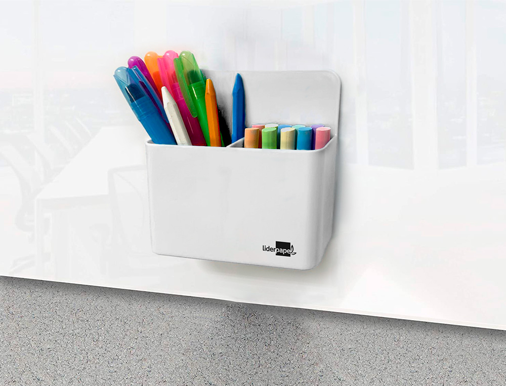 POT A CRAYONS LIDERPAPEL PLASTIQUE MAGNETIQUE 125X75X40 MM BLANC