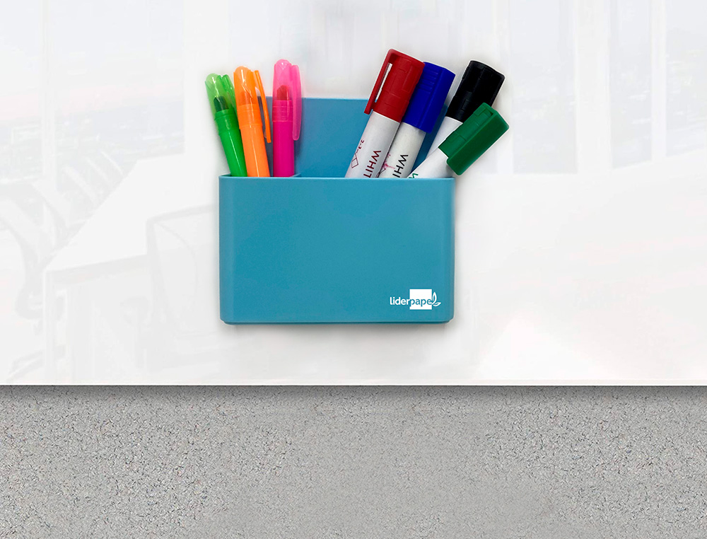 POT A CRAYONS LIDERPAPEL PLASTIQUE MAGNETIQUE 125X75X40 MM BLEU