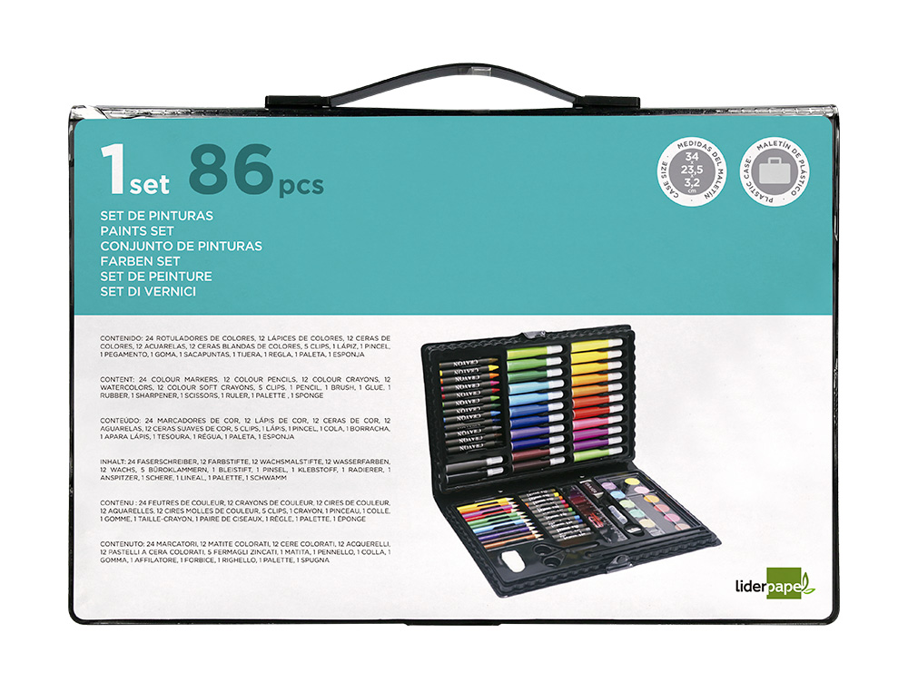 SET DE PINTURE LIDERPAPEL PLASTIQUE 86 PIECES ETUI DE   34X23X3,2 CM