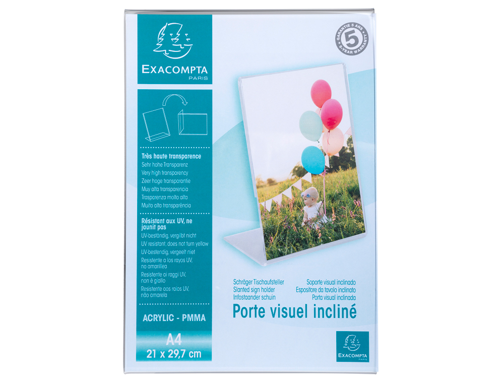 PORTE-VISUEL EXACOMPTA ACRYLIQUE INCLINE VERTICAL A4 COLORIS CRISTAL