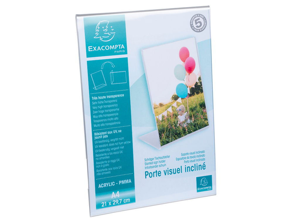 PORTE-VISUEL EXACOMPTA ACRYLIQUE INCLINE VERTICAL A4 COLORIS CRISTAL