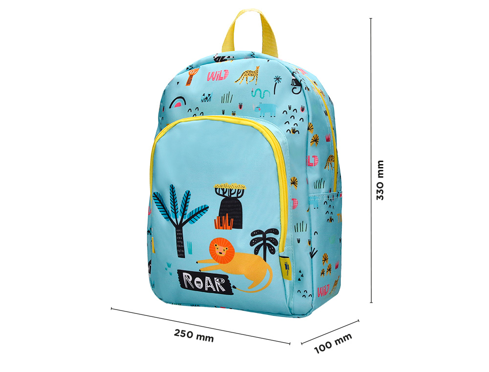 SAC A DOS LIDERPAPEL BABY SAFARI MOTIF LION             330X100X250MM COLORIS BLEU PASTEL