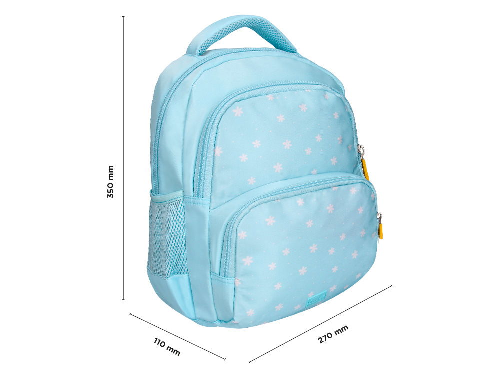 SAC A DOS LIDERPAPEL SCOLAIRE FLEURS 350X110X270MM COLORIS  BLEU CIEL