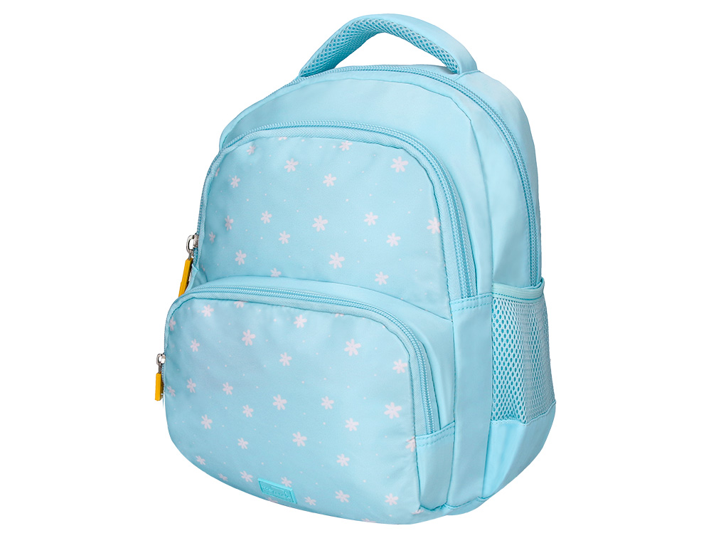 SAC A DOS LIDERPAPEL SCOLAIRE FLEURS 350X110X270MM COLORIS  BLEU CIEL