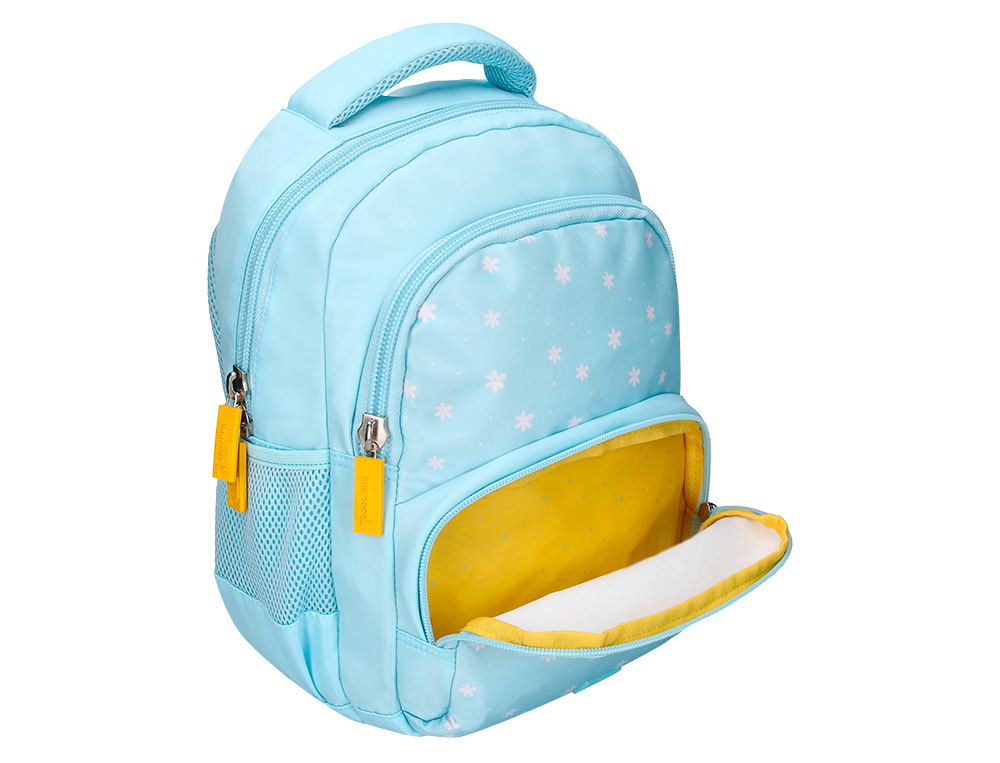 SAC A DOS LIDERPAPEL SCOLAIRE FLEURS 350X110X270MM COLORIS  BLEU CIEL