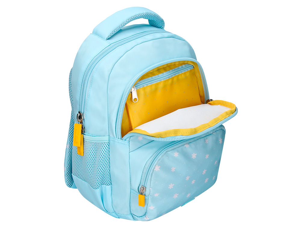 SAC A DOS LIDERPAPEL SCOLAIRE FLEURS 350X110X270MM COLORIS  BLEU CIEL