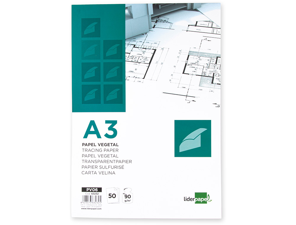 BLOC PAPIER CALQUE LIDERPAPEL ENCOLLÉ A3 297X420MM 50 FEUILLES 90G/M2