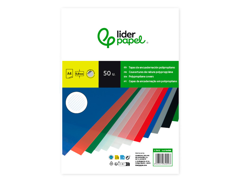 PLAT COUVERTURE LIDERPAPEL PP ONDUL TRANSLUCIDE 0.8MM A4 DOSSIER RELIURE TRANSPARENT PAQUET 50 UNITS