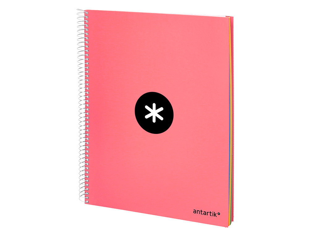 CAHIER SPIRALE ANTARTIK A4 240P 90G REMBORDE QUADRILLAGE 5MM MICROPERFORE 5 BANDES 4 TROUS COLORIS CORAIL