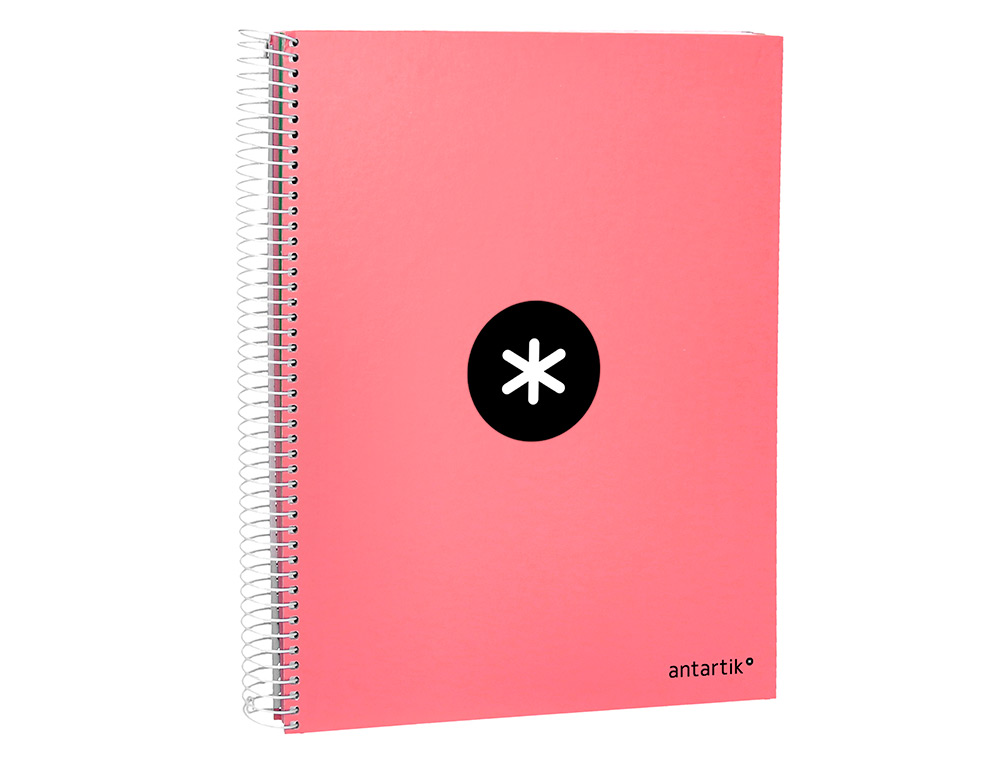 CAHIER SPIRALE ANTARTIK A4 240P 90G REMBORDE QUADRILLAGE 5MM MICROPERFORE 5 BANDES 4 TROUS COLORIS CORAIL