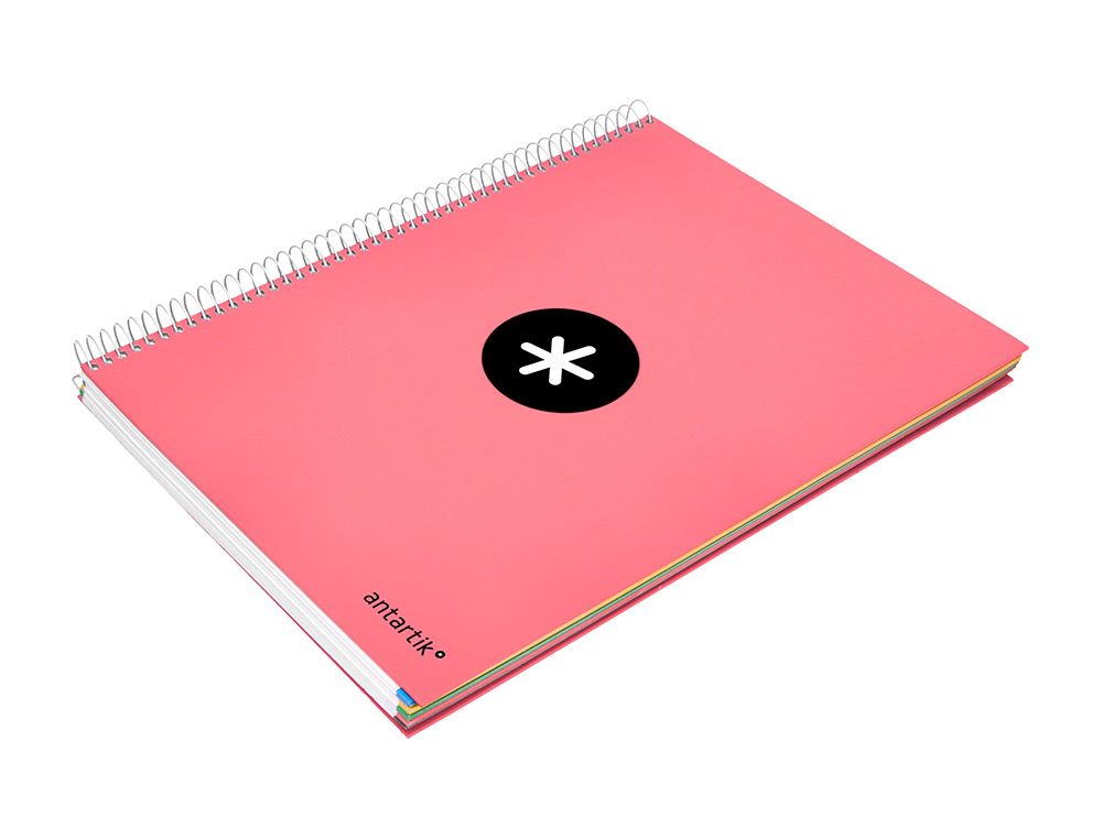 CAHIER SPIRALE ANTARTIK A4 240P 90G REMBORDE QUADRILLAGE 5MM MICROPERFORE 5 BANDES 4 TROUS COLORIS CORAIL