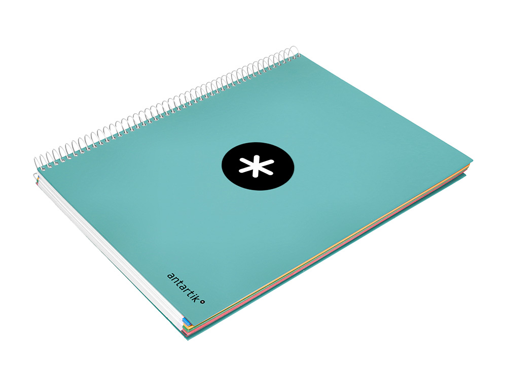 CAHIER SPIRALE ANTARTIK A4 240P 90G REMBORDE QUADRILLAGE 5MM MICROPERFORE 5 BANDES 4   TROUS COLORIS MENTHE
