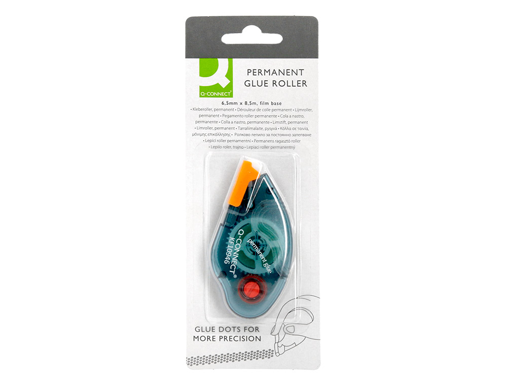COLLE Q-CONNECT ROLLER ÉCO PERMANENT COLORIS BLEU TRANSPARENT 6.5MMX8.5M