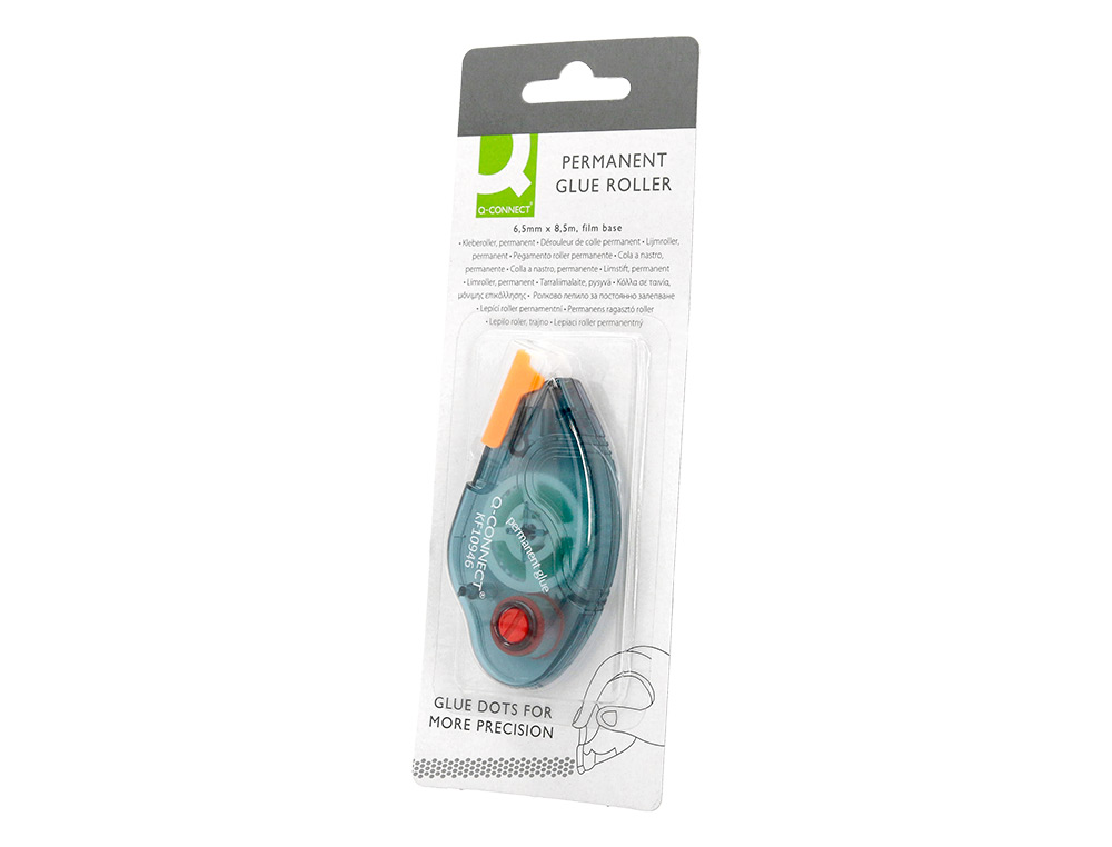 COLLE Q-CONNECT ROLLER ÉCO PERMANENT COLORIS BLEU TRANSPARENT 6.5MMX8.5M