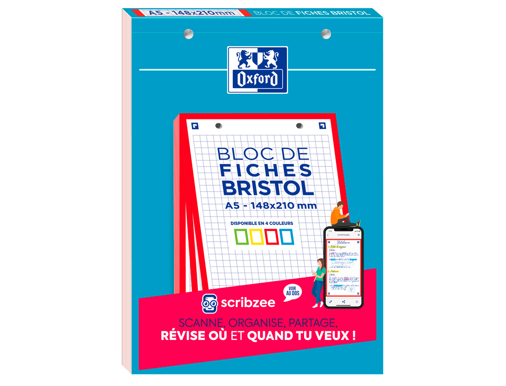 CAHIER DE FICHES BRISTOL 2.0 OXFORD A5 14,8X21CM 5X5MM COULEUR 30 UNITS