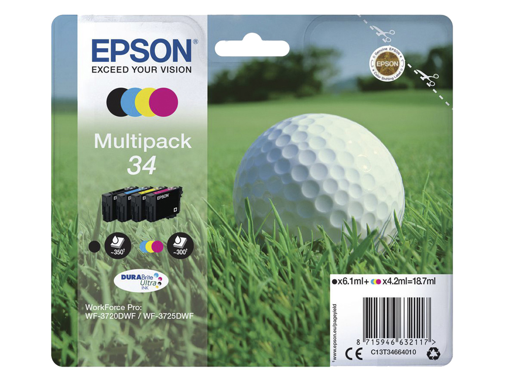 CARTOUCHE EPSON PACK N34 JET D'ENCRE COULEUR NOIR/CYAN/MAGENTA/JAUNE