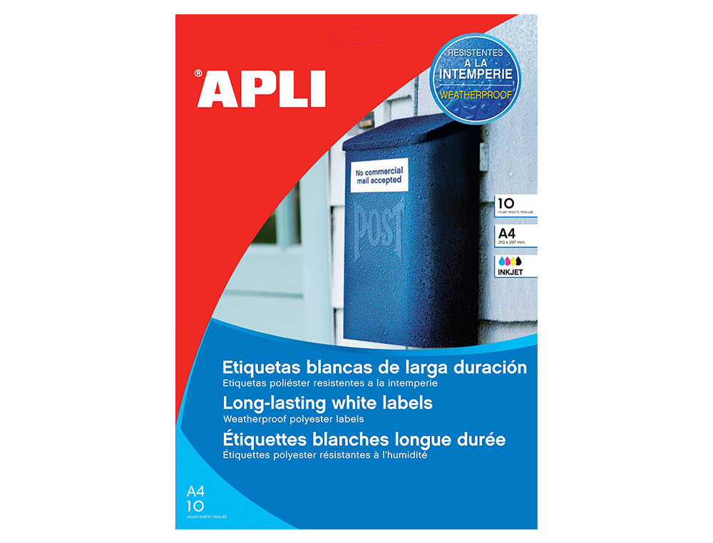 TIQUETTE BLANCHE APLI JET ENCRE POLYESTER 10 FEUILLES      63.5X33.9MM