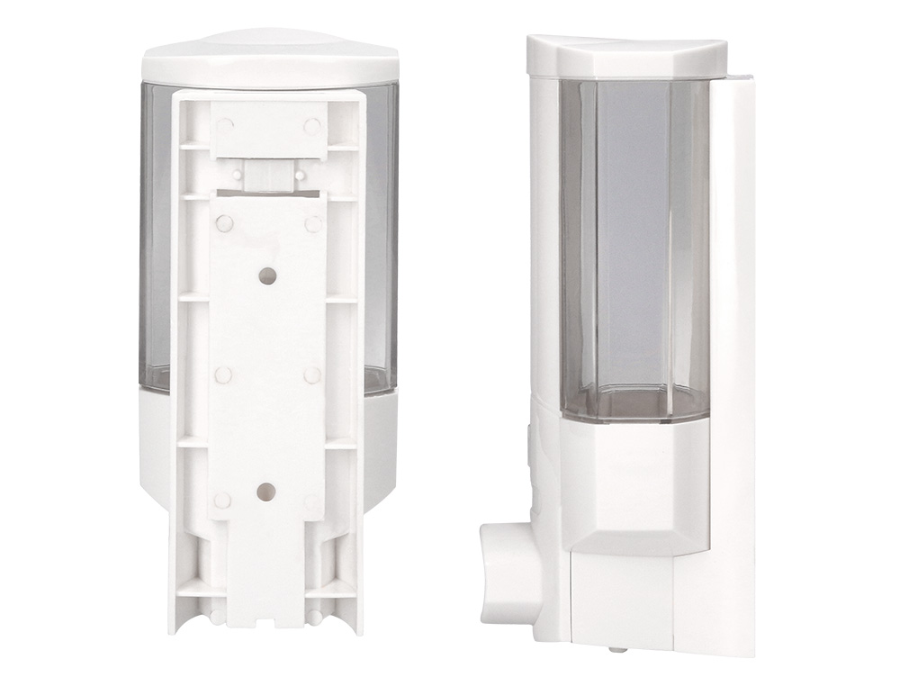 DISTRIBUTEUR SAVON Q-CONNECT MANUEL ACIER INOXYDABLE SERRURE VISEUR BLEU TRANSPARENT COLORIS BLANC 350ML 80X90X190MM