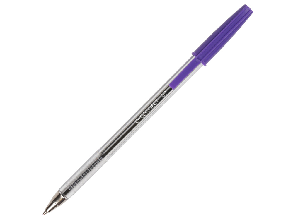 STYLO-BILLE Q-CONNECT CRITURE MOYENNE 0.7MM ENCRE CLASSIQUE BILLE INDFORMABLE CAPUCHON ENCRE COULEUR VIOLET