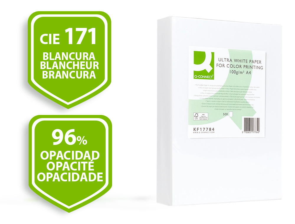 PAPIER Q-CONNECT MULTIFONCTION ULTRAWHITE A4 100G/M2 BLANCHEUR 170 OPACITÉ 96 RIGIDITÉ 60 500 FEUILLES