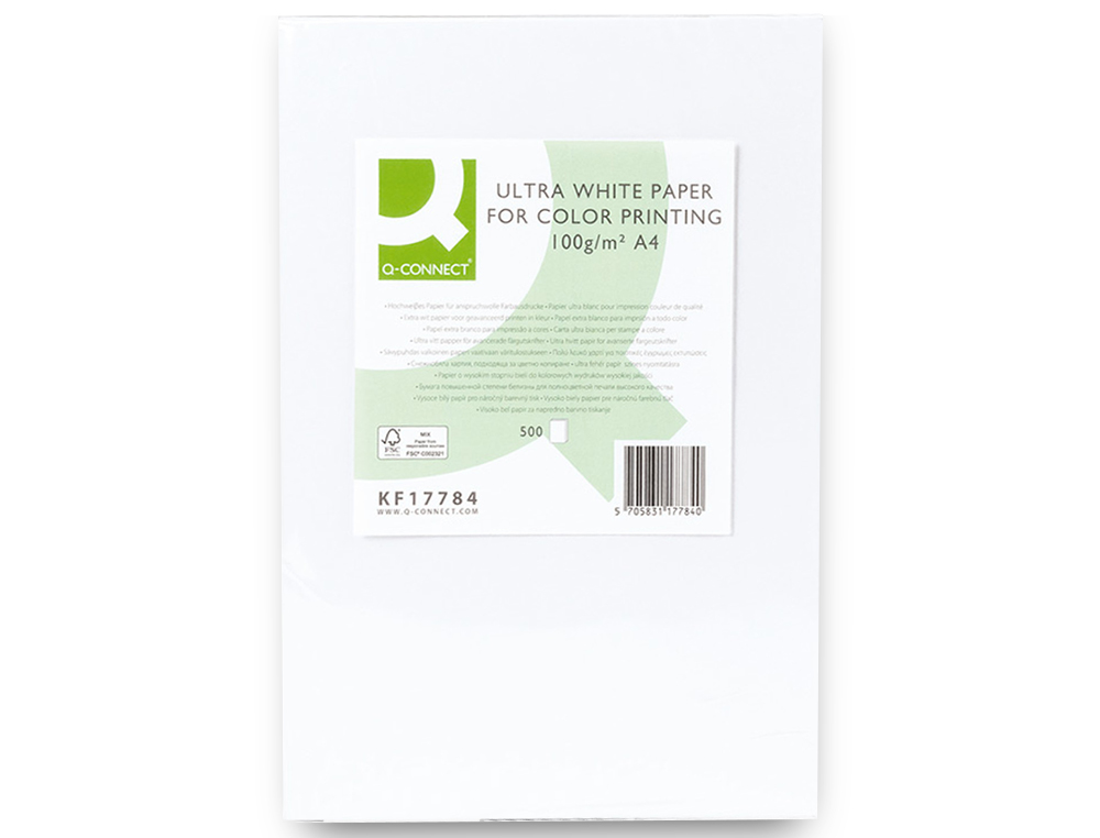 PAPIER Q-CONNECT MULTIFONCTION ULTRAWHITE A4 100G/M2 BLANCHEUR 170 OPACITÉ 96 RIGIDITÉ 60 500 FEUILLES