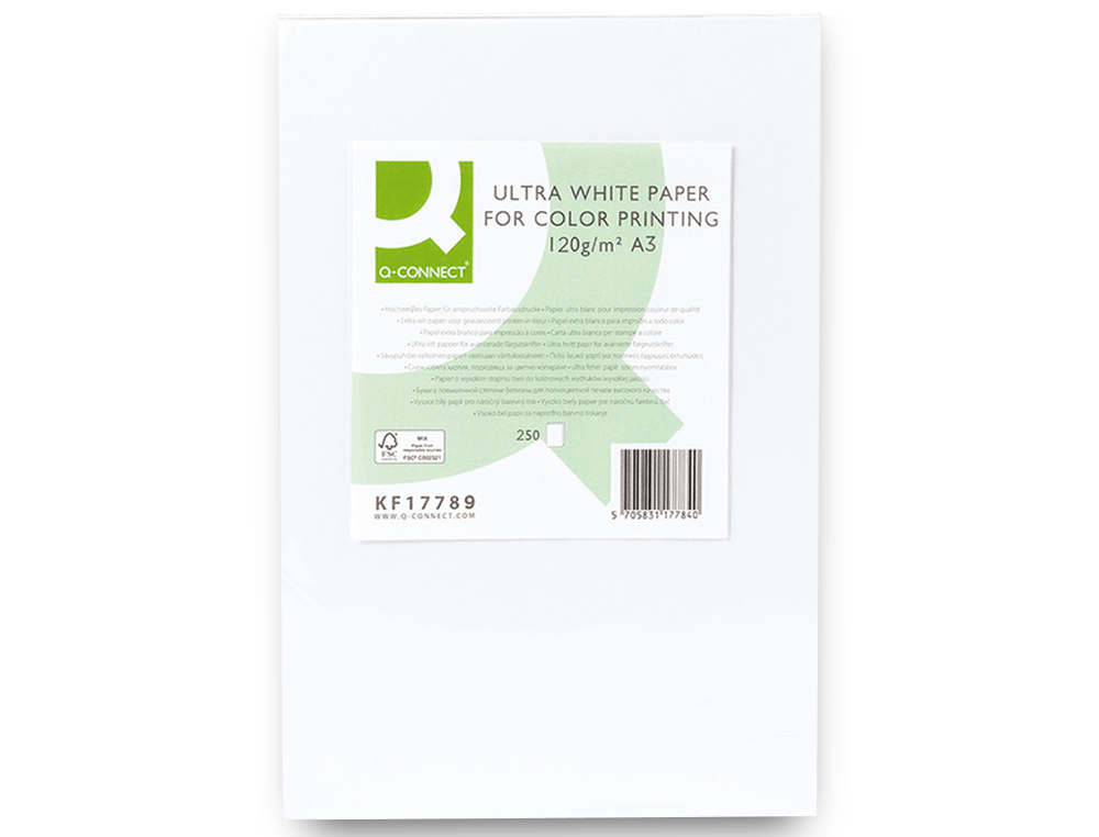 PAPIER Q-CONNECT MULTIFONCTION ULTRAWHITE A3 120G/M2 BLANCHEUR 170 OPACITÉ 96 RIGIDITÉ 60 250 FEUILLES