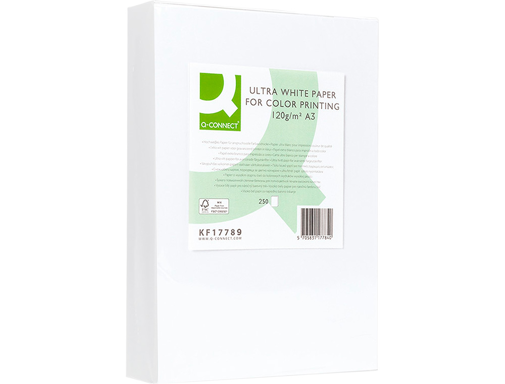 PAPIER Q-CONNECT MULTIFONCTION ULTRAWHITE A3 120G/M2 BLANCHEUR 170 OPACITÉ 96 RIGIDITÉ 60 250 FEUILLES