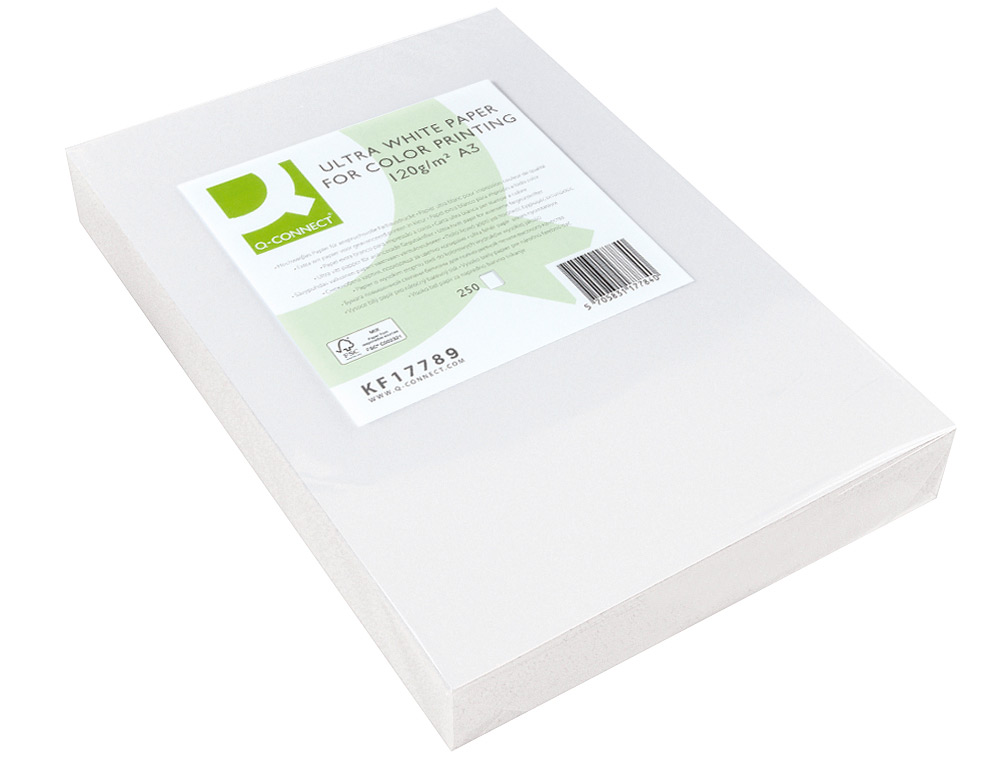 PAPIER Q-CONNECT MULTIFONCTION ULTRAWHITE A3 120G/M2 BLANCHEUR 170 OPACITÉ 96 RIGIDITÉ 60 250 FEUILLES