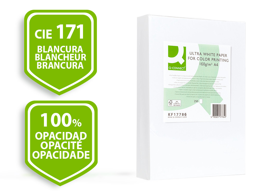 PAPIER Q-CONNECT MULTIFONCTION ULTRAWHITE A4 160G/M2 BLANCHEUR 170 OPACIT 96 RIGIDIT 60 250 FEUILLES
