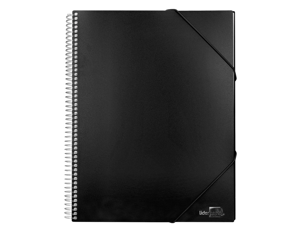 PROTGE-DOCUMENTS LIDERPAPEL POLYPROPYLNE COUVERTURE RIGIDE SPIRALE 10 POCHETTES FIXES A4 210X297MM COLORIS NOIR