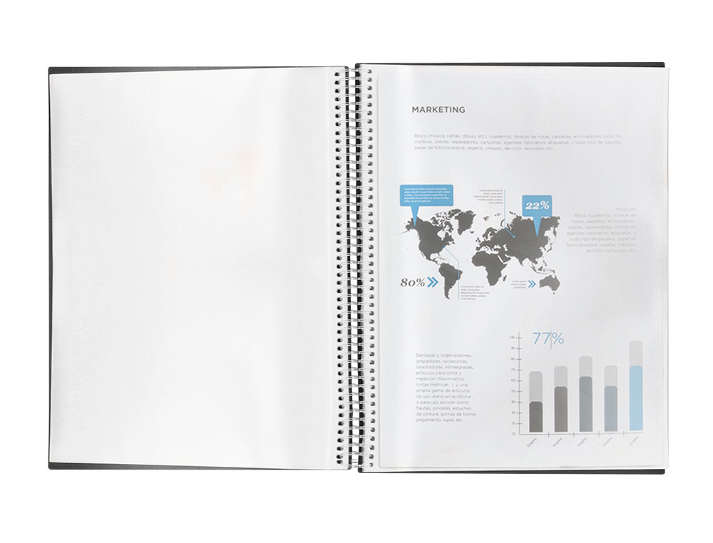 PROTGE-DOCUMENTS LIDERPAPEL POLYPROPYLNE COUVERTURE RIGIDE SPIRALE 10 POCHETTES FIXES A4 210X297MM COLORIS NOIR