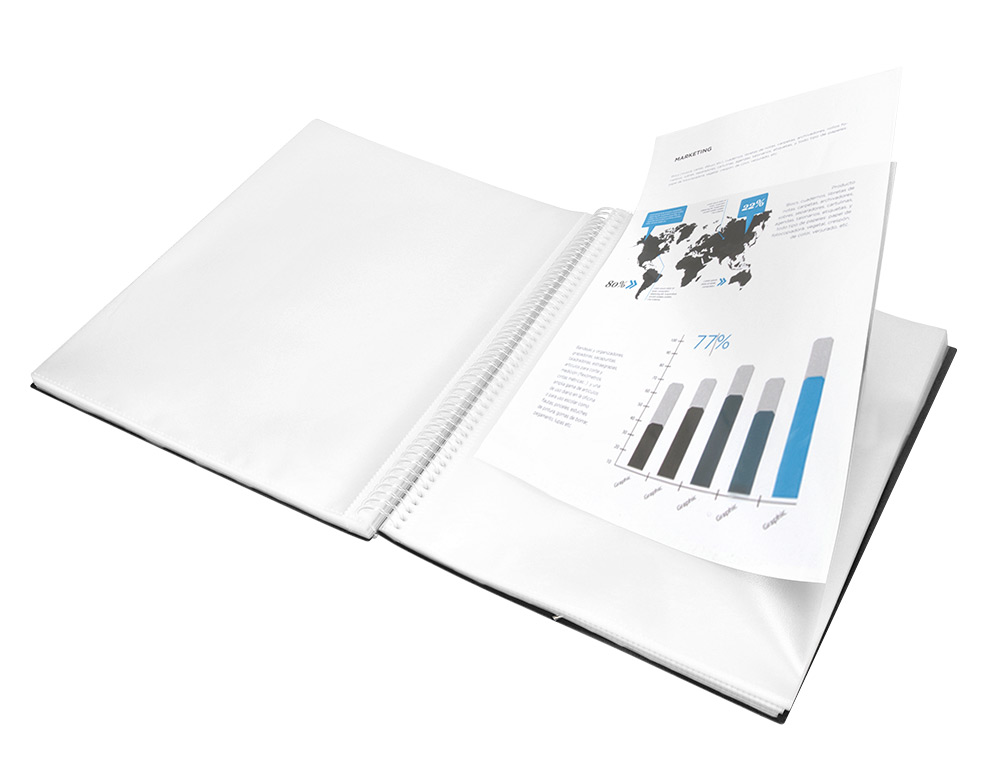 PROTGE-DOCUMENTS LIDERPAPEL POLYPROPYLNE COUVERTURE RIGIDE SPIRALE 10 POCHETTES FIXES A4 210X297MM COLORIS NOIR
