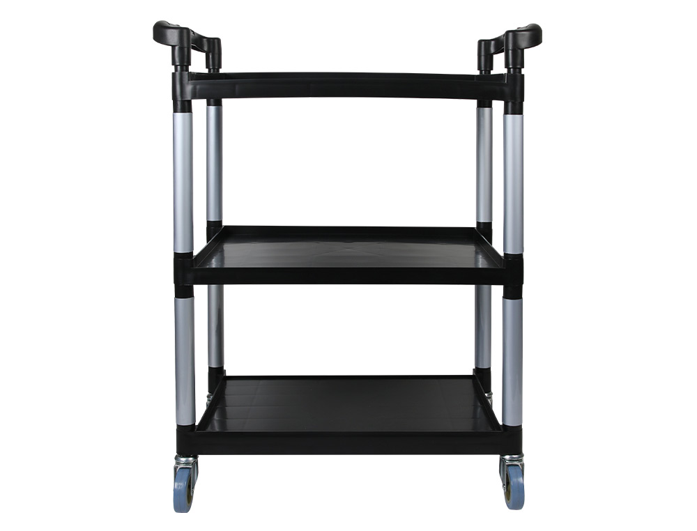 CHARIOT SERVICE Q-CONNECT ACIER 3 PLATEAUX ACIER INOXYDABLE 4 ROUES POIGNES 83X42X97CM