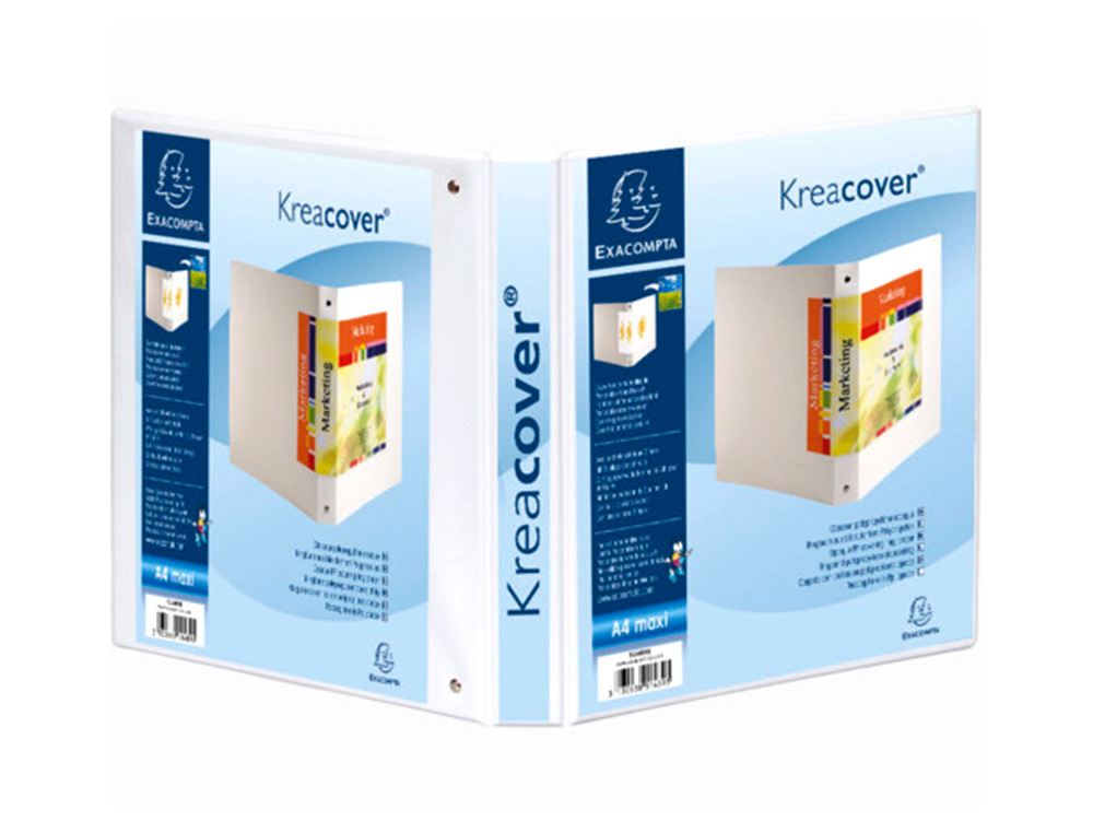 CLASSEUR EXACOMPTA 4 ANNEAUX EN D 30MM POLYPROPYLNE A4+ 32X27,7CM PERSONNALISABLE POCHETTES COLORIS BLANC