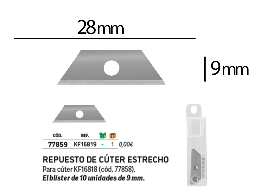 LAME RECHANGE Q-CONNECT CUTTER TROIT 9MM BLISTER 10 UNITS