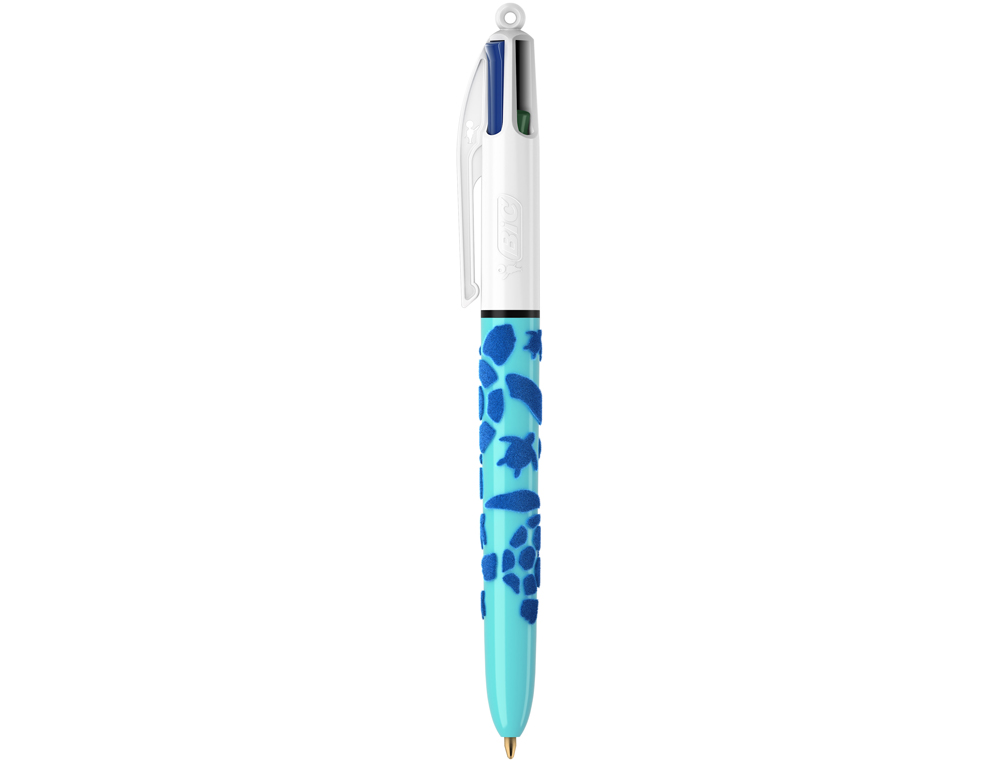 STYLO-BILLE BIC 4 COULEURS CLASSIQUES POINTE MOYENNE 1MM RETRACTABLE RECHARGEABLE CORPS EFFET VELOURS COFFRET 3