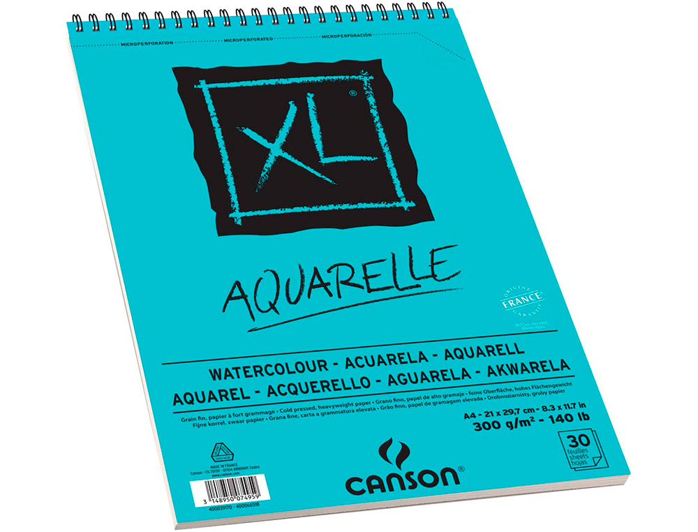 ALBUM CANSON XL AQUARELLE A SPIRALE PAPIER GRAIN FIN BLANC 300G A4 21X29,7CM 30F