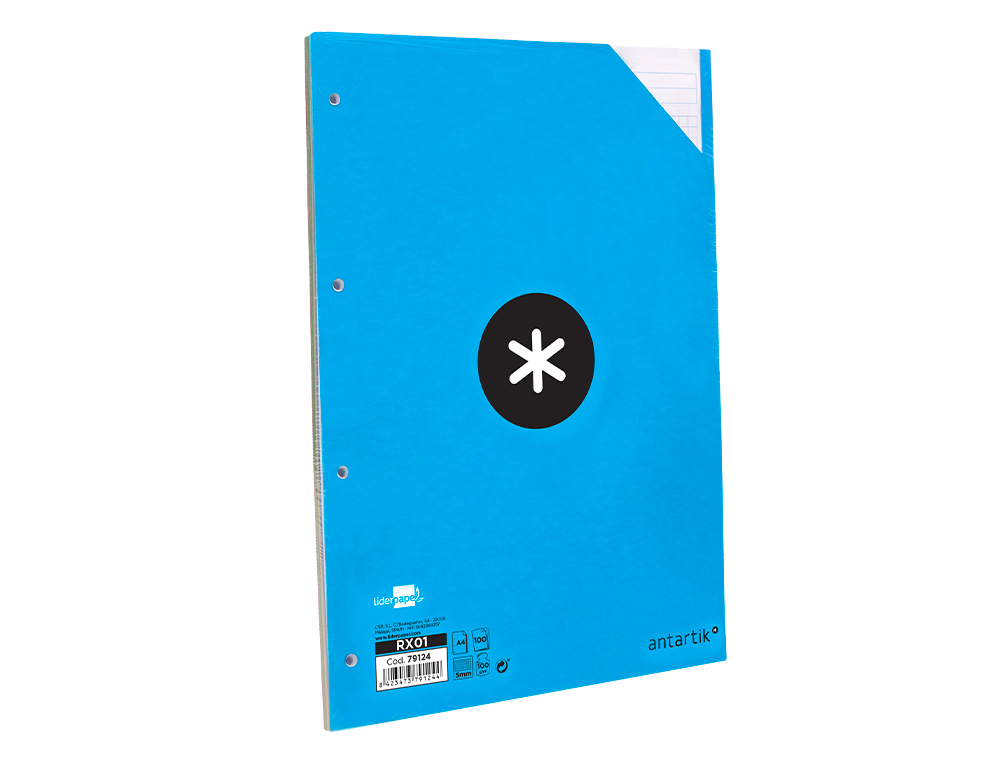 FEUILLET MOBILE LIDERPAPEL ANTARTIK A4 100 FEUILLES 100G QUADRILLAGE 5MM 4 TROUS BANDES DE 5 COULEURS