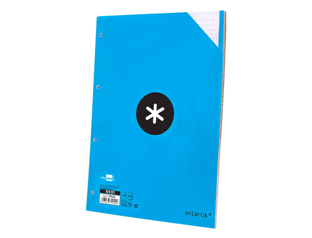 FEUILLET MOBILE LIDERPAPEL ANTARTIK A4 100 FEUILLES 100G QUADRILLAGE 5MM 4 TROUS BANDES DE 5 COULEURS