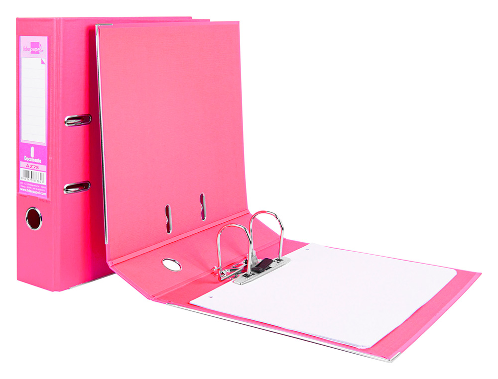 CLASSEUR LEVIER LIDERPAPEL A4 DOCUMENTA CARTON REMBORDÉ 1,9MM DOS 75MM RADO MÉTALLIQUE COLORIS ROSE