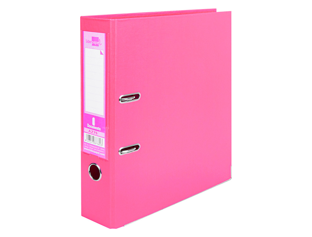 CLASSEUR LEVIER LIDERPAPEL A4 DOCUMENTA CARTON REMBORDÉ 1,9MM DOS 75MM RADO MÉTALLIQUE COLORIS ROSE