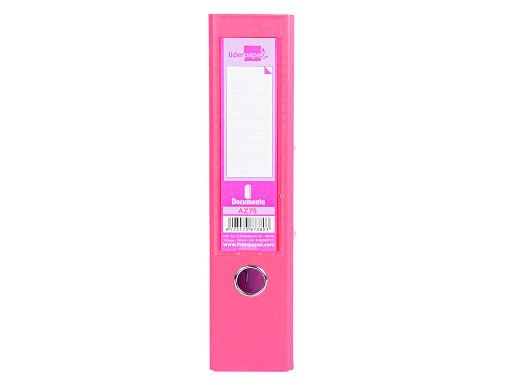 CLASSEUR LEVIER LIDERPAPEL A4 DOCUMENTA CARTON REMBORDÉ 1,9MM DOS 75MM RADO MÉTALLIQUE COLORIS ROSE