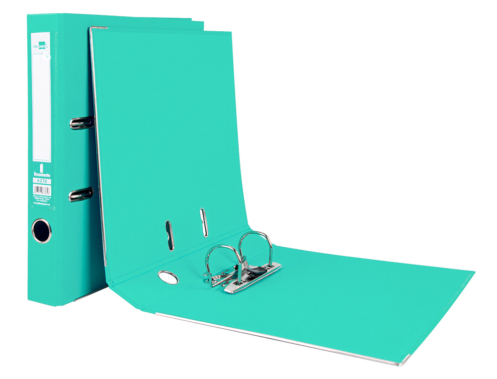 CLASSEUR LEVIER LIDERPAPEL A4 DOCUMENTA CARTON REMBORD 1,9MM DOS 52MM RADO MTALLIQUE COLORIS VERT CLAIR
