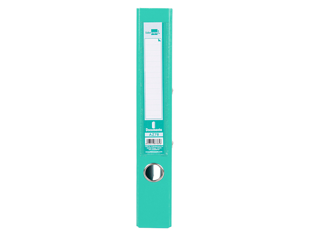CLASSEUR LEVIER LIDERPAPEL A4 DOCUMENTA CARTON REMBORD 1,9MM DOS 52MM RADO MTALLIQUE COLORIS VERT CLAIR