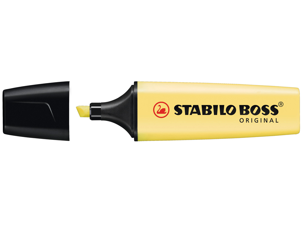 SURLIGNEUR STABILO BOSS PASTEL TRACÉ 2/5MM POINTE BISEAUTÉE ENCRE UNIVERSELLE BASE EAU RÉSISTANTE LUMIÈRE CRÈME JAUNE