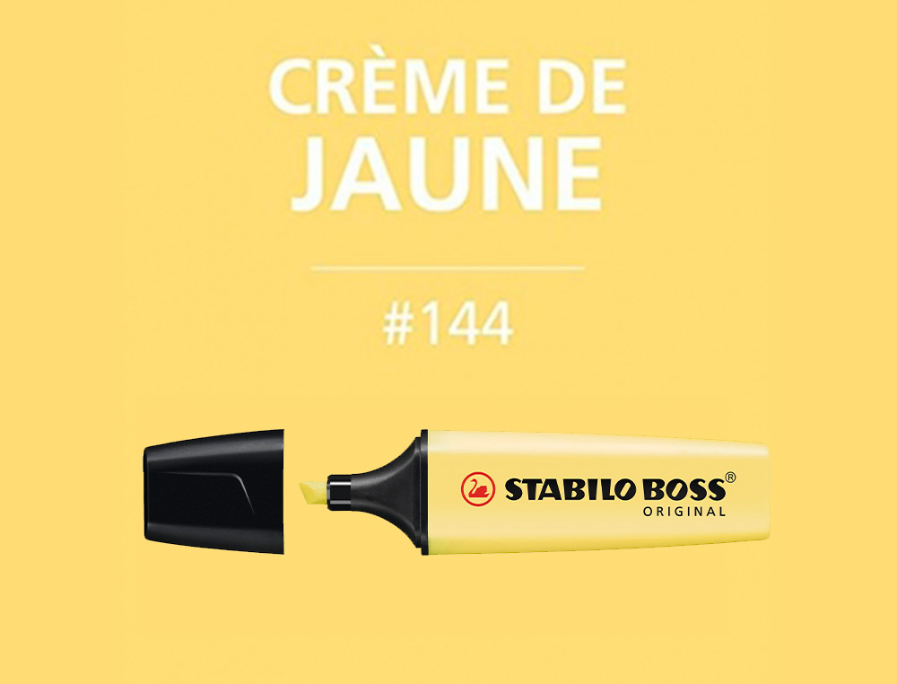 SURLIGNEUR STABILO BOSS PASTEL TRACÉ 2/5MM POINTE BISEAUTÉE ENCRE UNIVERSELLE BASE EAU RÉSISTANTE LUMIÈRE CRÈME JAUNE