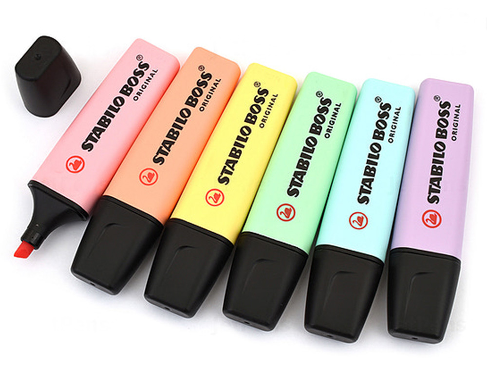 SURLIGNEUR STABILO BOSS PASTEL TRAC 2/5MM POINTE BISEAUTE ENCRE UNIVERSELLE BASE EAU RSISTANTE LUMIRE TEINTE PCHE