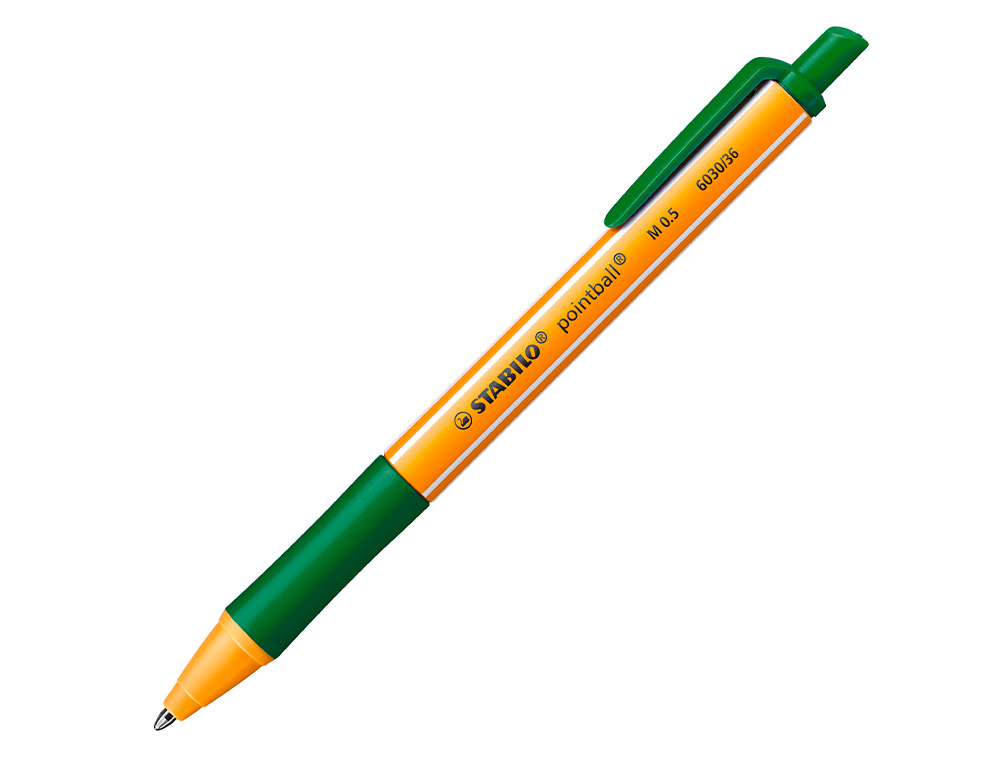 STYLO-BILLE STABILO POINTBALL RETRACTABLE RECHARGEABLE PLASTIQUE RECYCLE 3500M D'ECRITURE  GRIP ANTIDERAPANT VERT